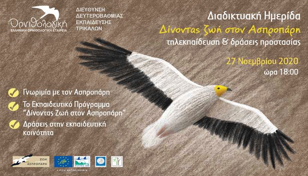 Διαδικτυακή Ημερίδα & Εκπαιδευτικό Πρόγραμμα για τον απειλούμενο γύπα Ασπροπάρη
