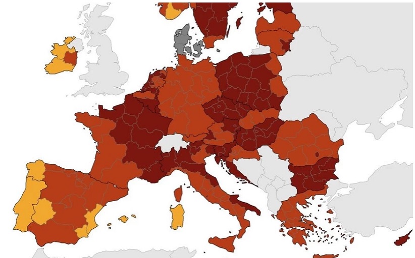 Χάρτης ECDC για τον κορονοϊό: Παραμένει στο κόκκινο όλη η Ελλάδα