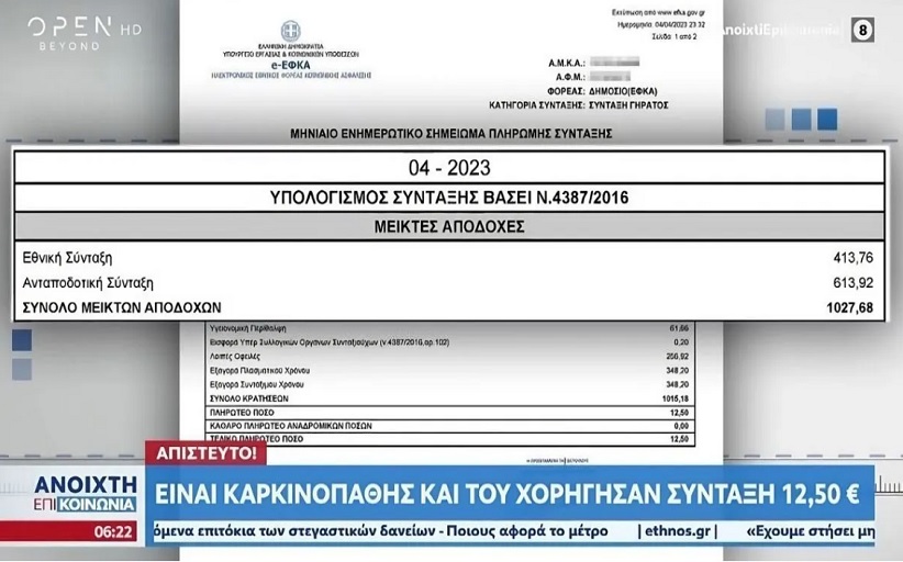 Αδιανόητο! Χορήγησαν σε καρκινοπαθή σύνταξη… 12,50 ευρώ